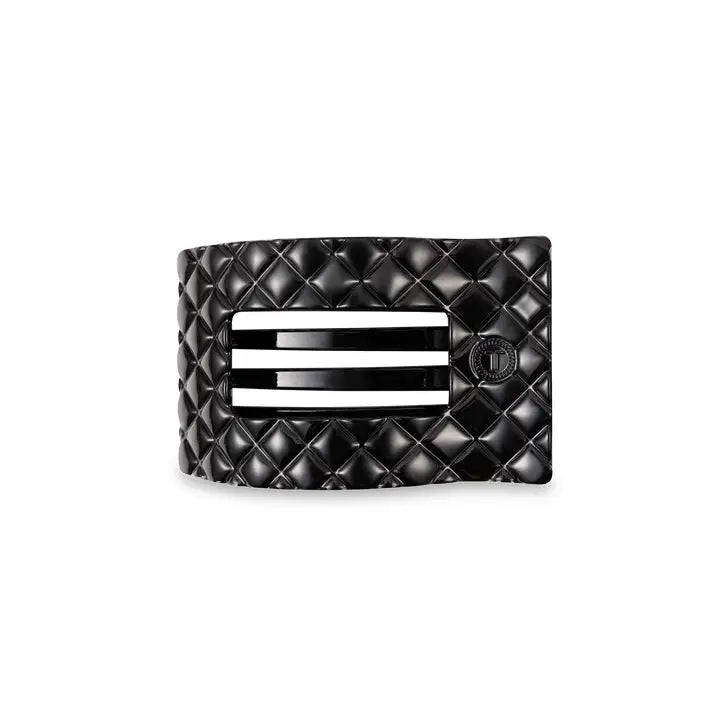 Teleties Small Flat Rectangle Hair Clip Jet Black Quilted