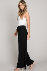 Linen Smock Waist Wide Leg Pants Black