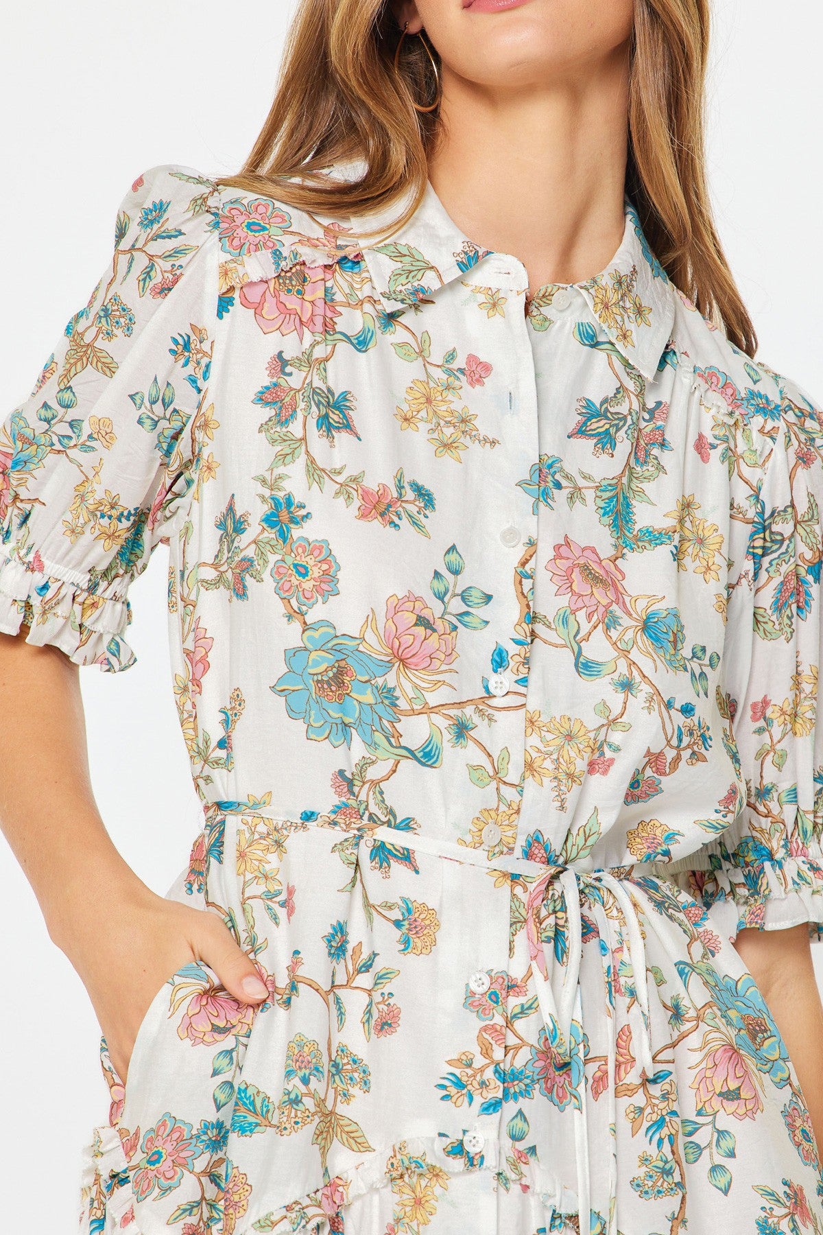 Floral Printed Button Down Mini Dress Multi