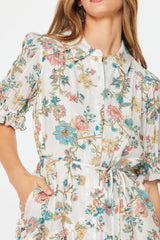 Floral Printed Button Down Mini Dress Multi