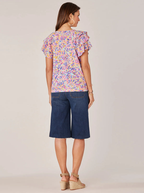 Tiered Raglan Sleeve Printed Knit Top Orchid Plum Multi