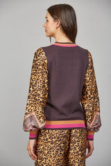 Animal Print Crew Sweater Brown Multi