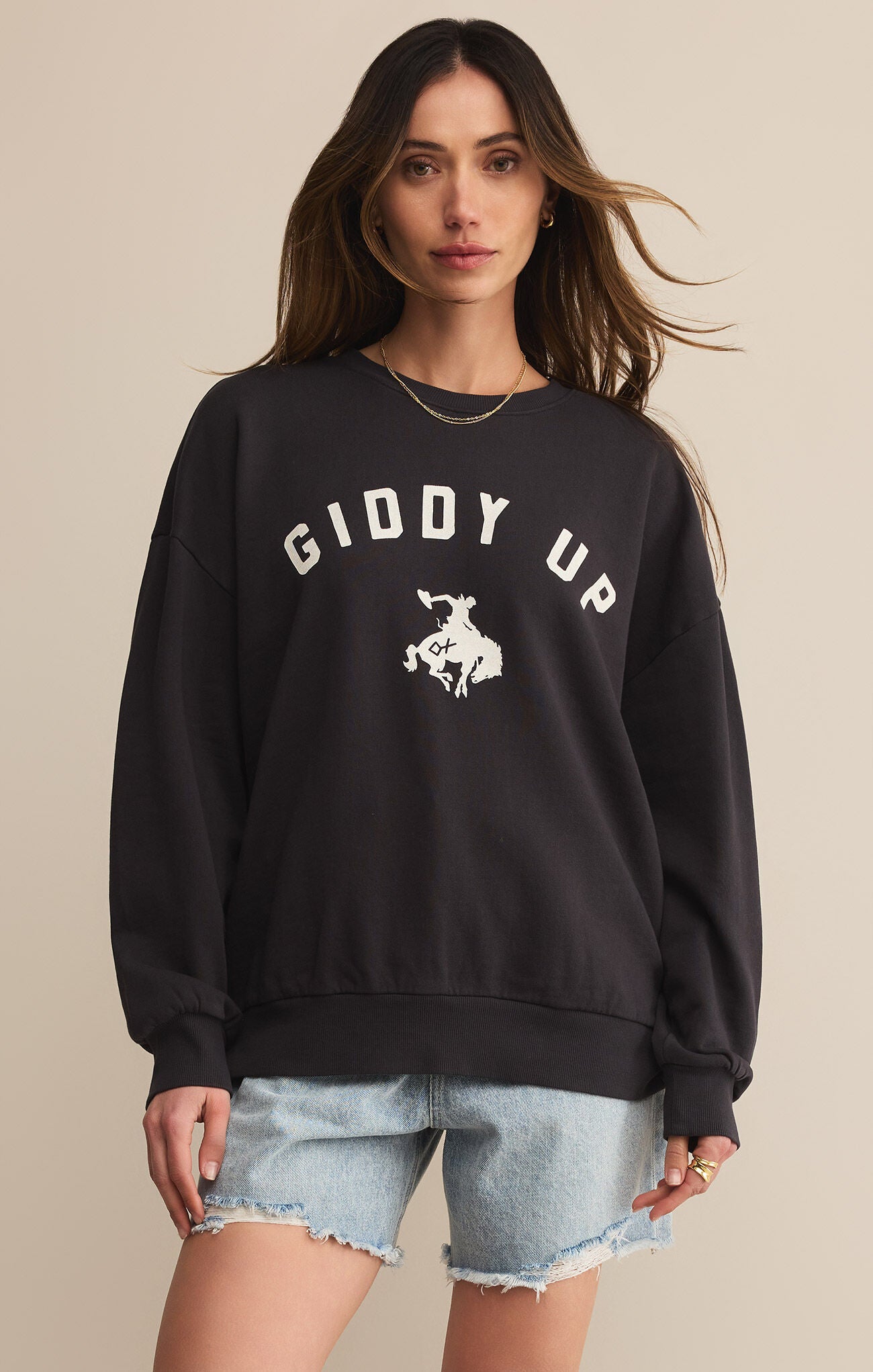 Giddy Up Sunday Sweatshirt Black Sand