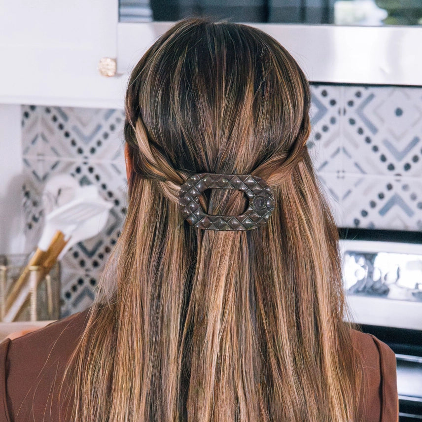 Teleties Small Flat Round Hair Clip Truly Taupe Quilted