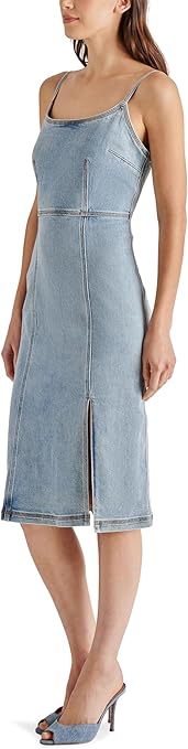 Giselle Side Slit Stretch Denim Midi Dress Washed Denim
