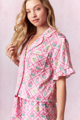 Flower Printed Satin PJ Set Pink