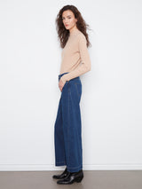 Side Panel Wide Leg Stretch Jeans Indigo