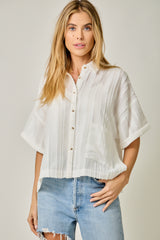 Texture Oversize Relaxed Button Down Shirt Off White