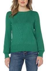 Switched Rib Crew Neck Sweater Emerald Heather