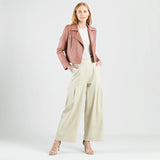 Liquid Leather Zip Cuff Moto Waist Jacket Liquid Tan