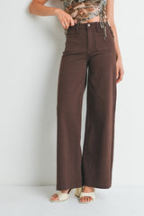 Mini Patch Pocket Wide Hem Flare Jeans Dark Brown