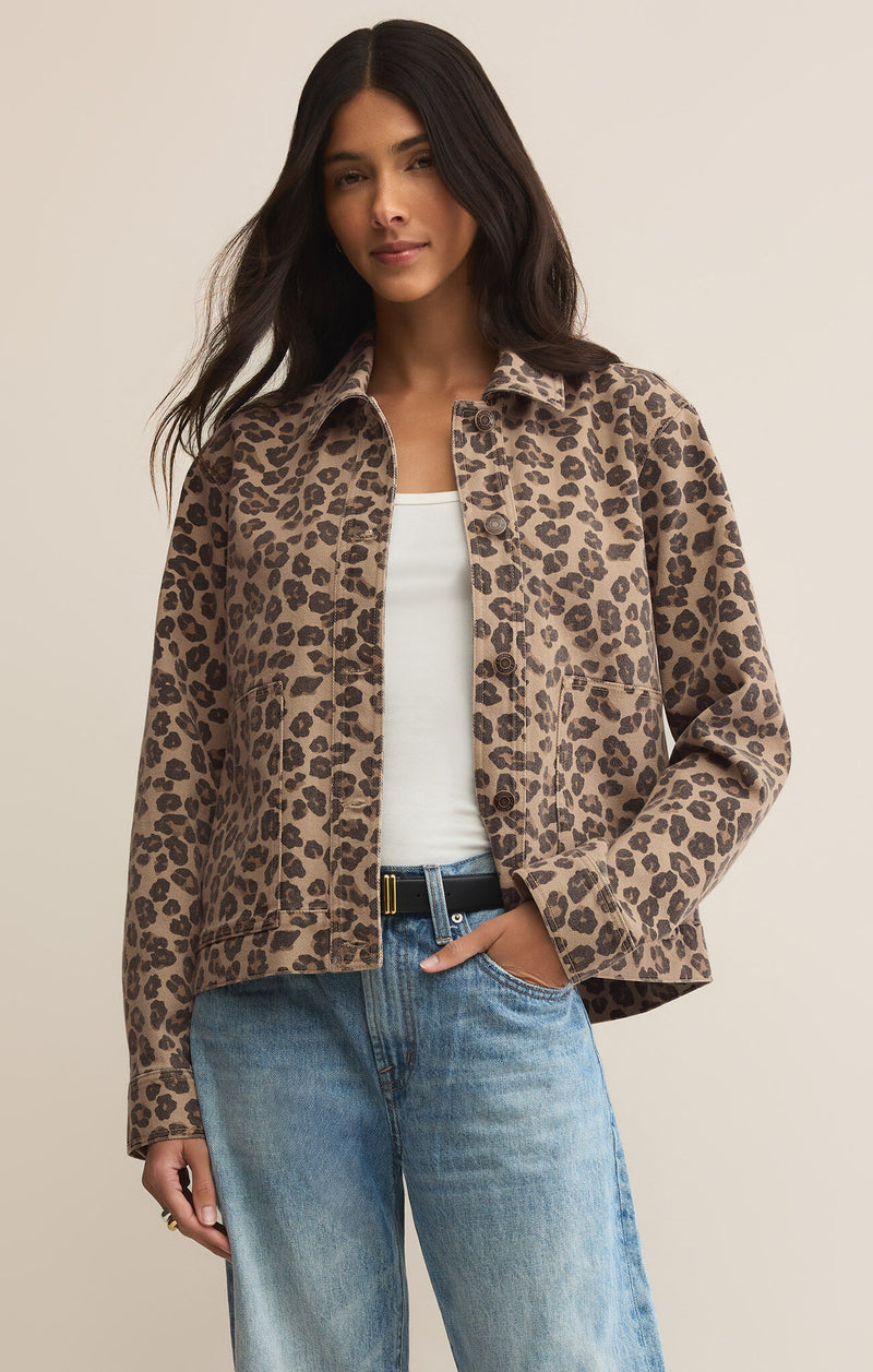 Bel Air Leopard Denim Jacket Desert Tan
