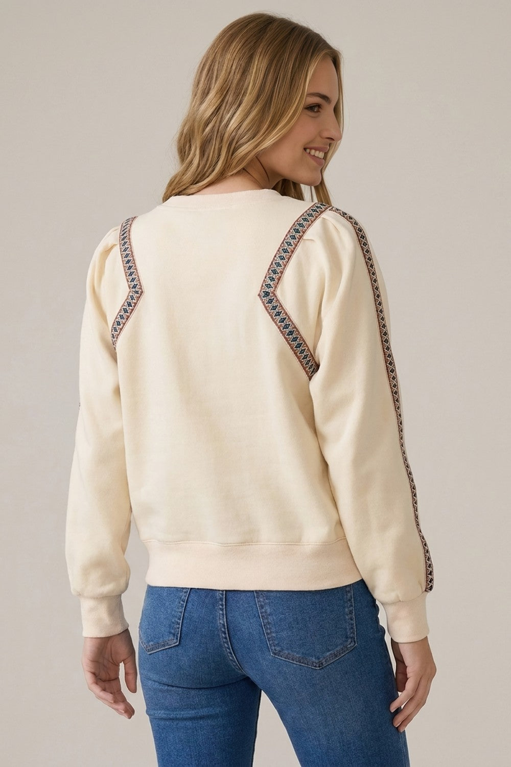 Diamond Tape Frame Detail Sweatshirt Cream