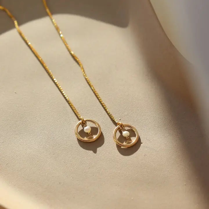 Circle Pearl Threader Earrings