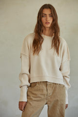 Leda Pullover Side Slit Sweater Natural