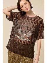 Rock 'n Roll 1978 Vintage Sheer Lace Tee Brown