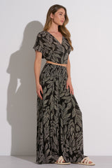 Crop Vneck Short Sleeve Printed Top Black Cartagen