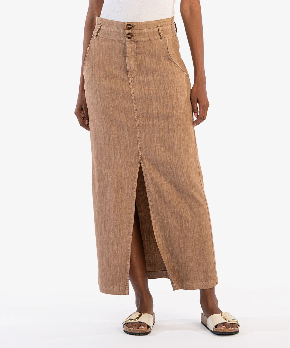 Freida Front Slit Double Button Skirt Wood
