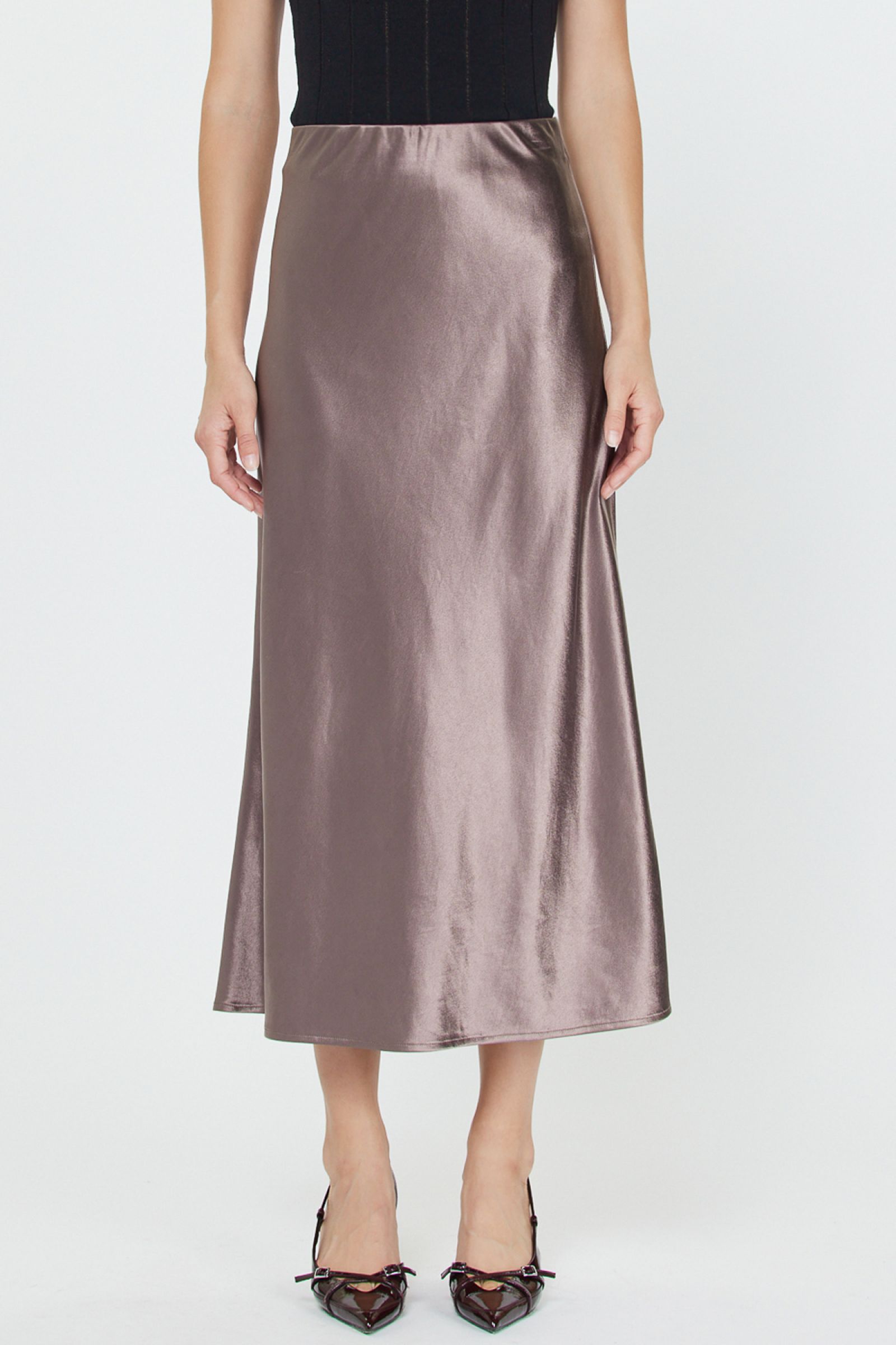 Satin Maxi Skirt Mauve Brown