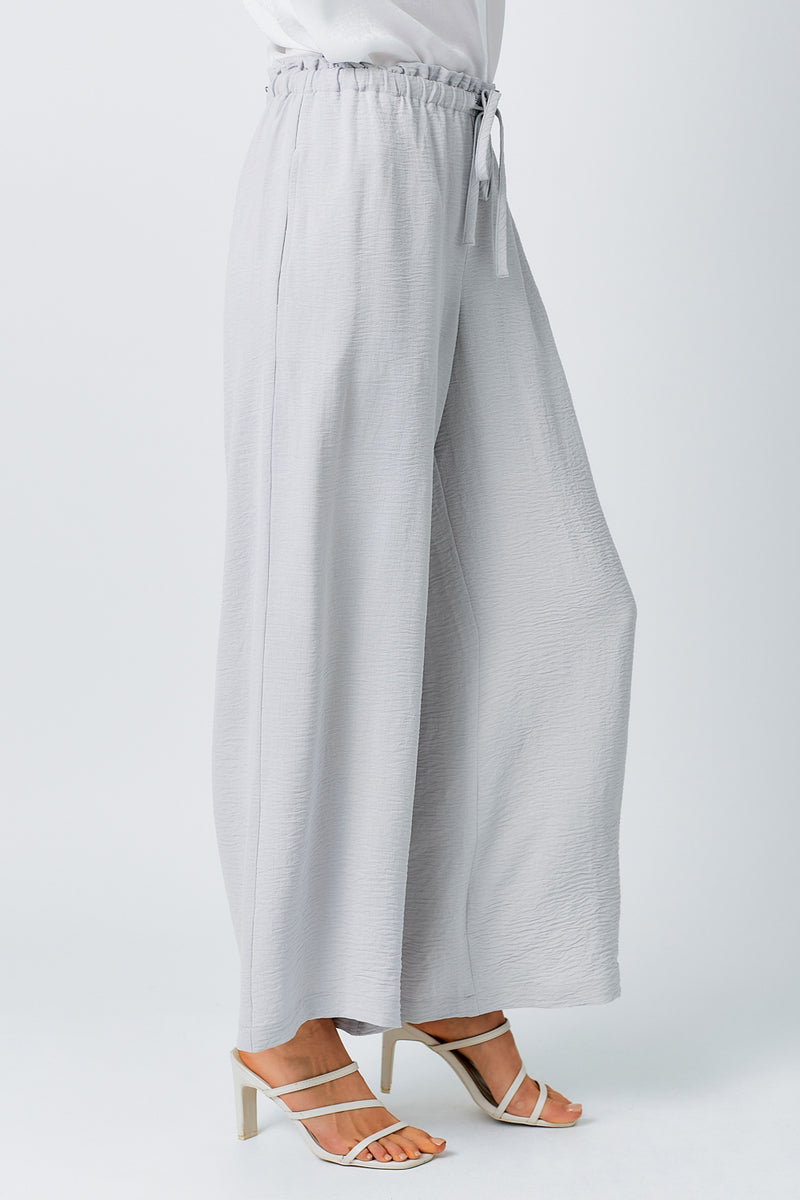 Paperbag Tie Waist Wide Leg Pants Lilac Grey
