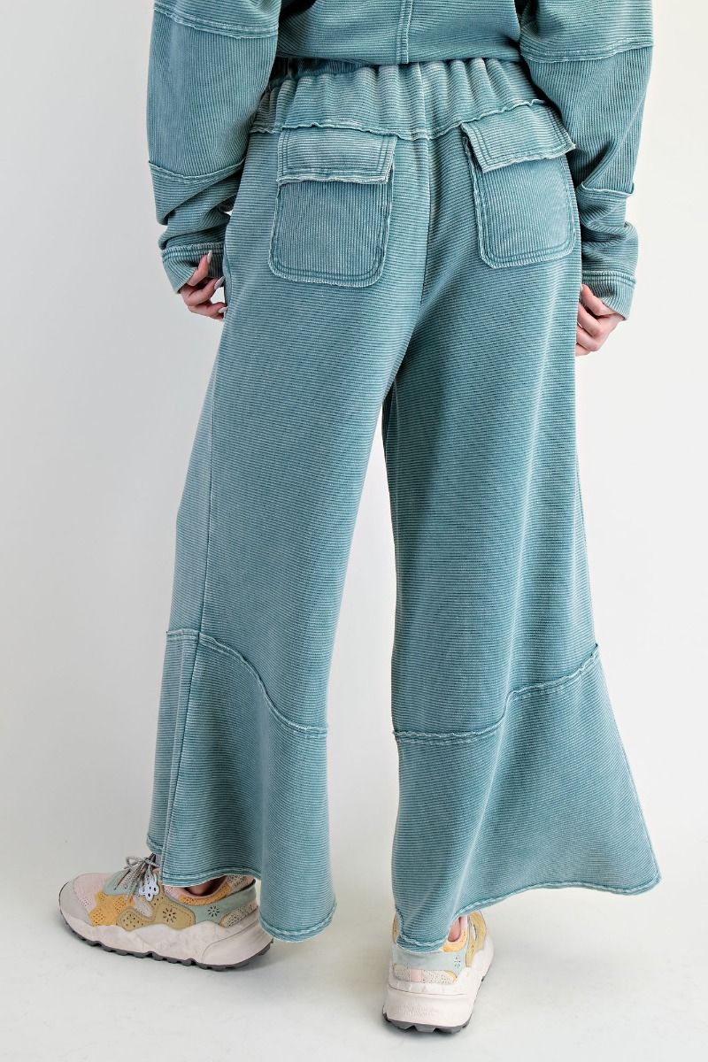 Textured Mineral Washed Bellbottoms Faded Teal