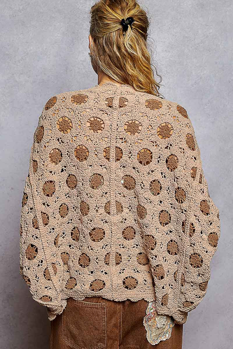 Floral Pattern V-neck Relaxed Fit Batwing Cardigan Latte/Mocha