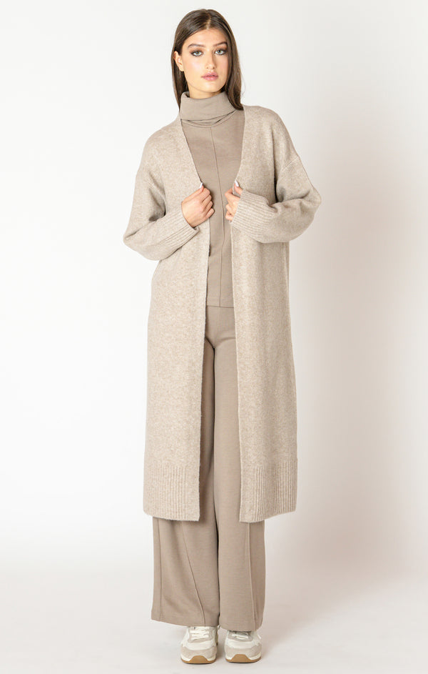 Longline Open Cardigan Heather Oatmeal