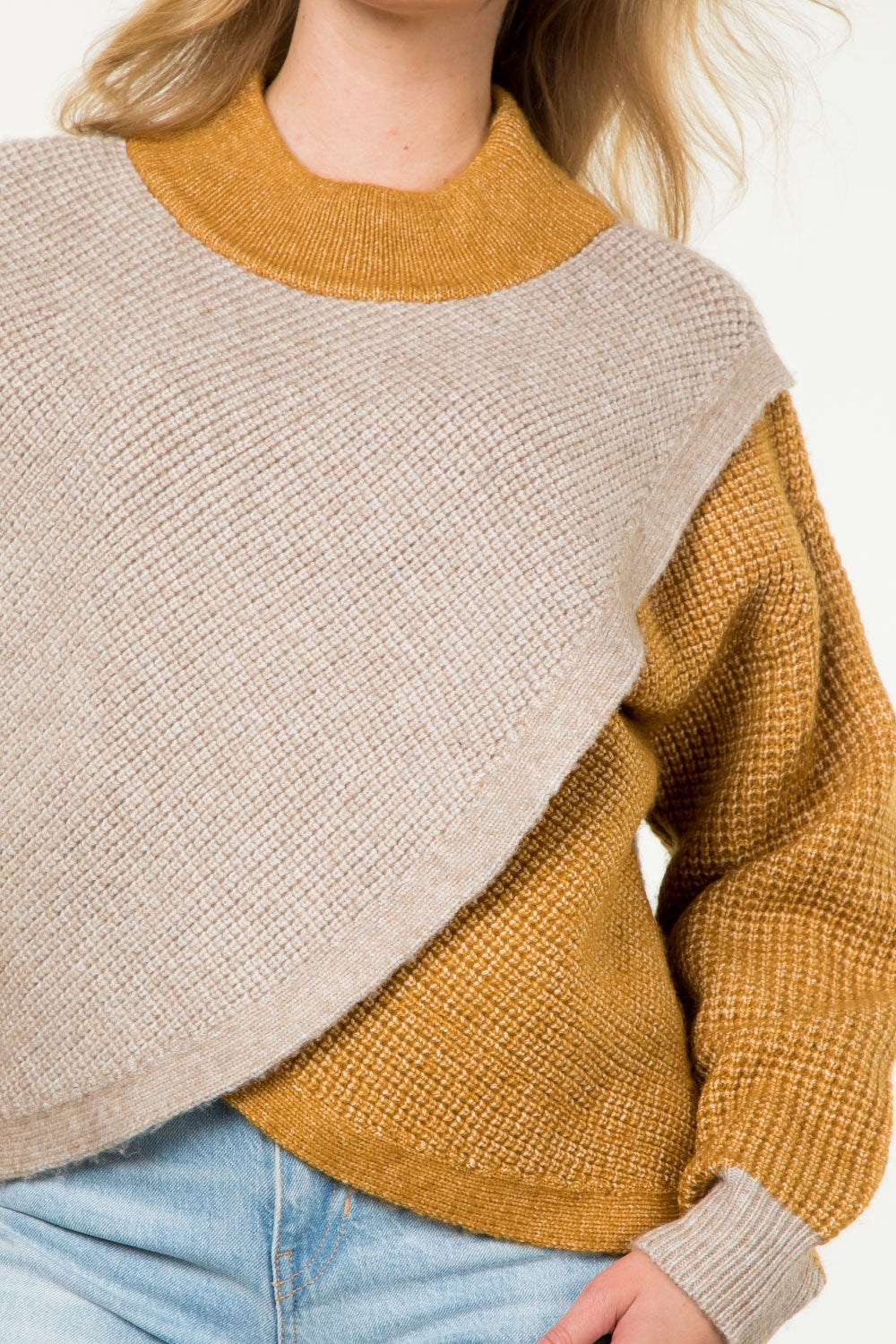 Colorblock Wrap Over Sweater Taupe