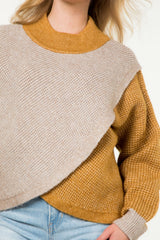 Colorblock Wrap Over Sweater Taupe