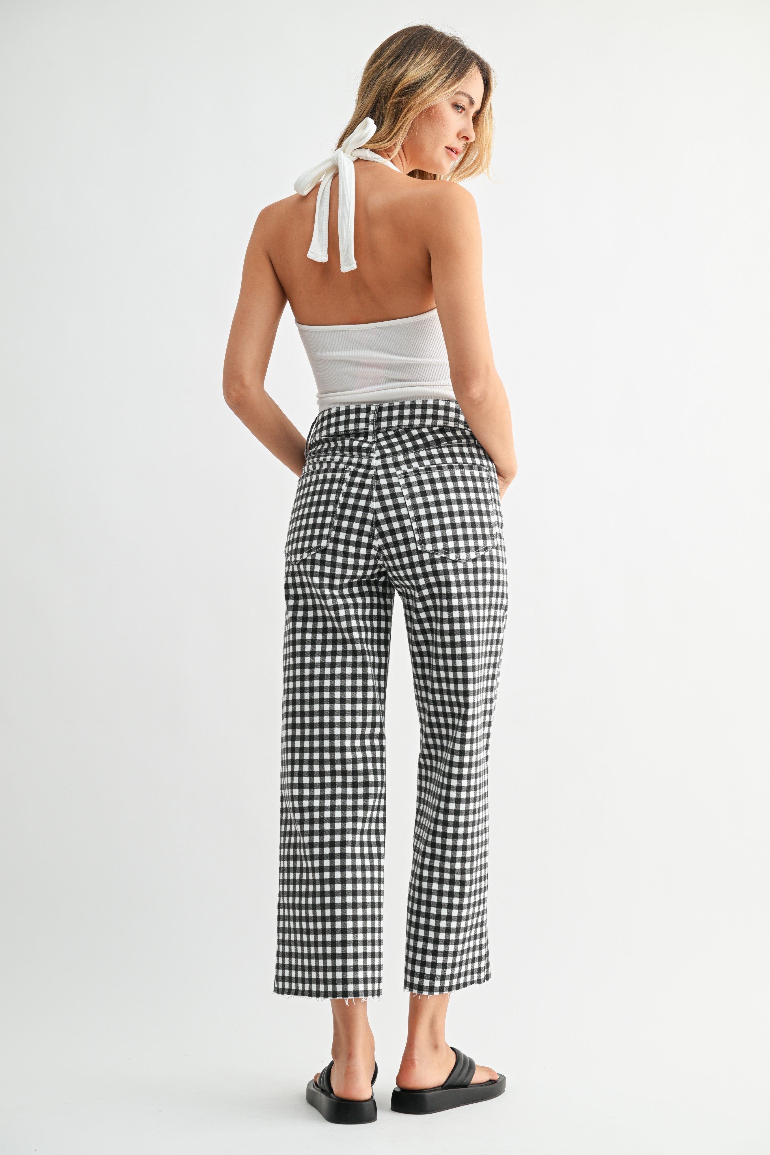 High Rise Utility Wide Leg Jean Black Gingham