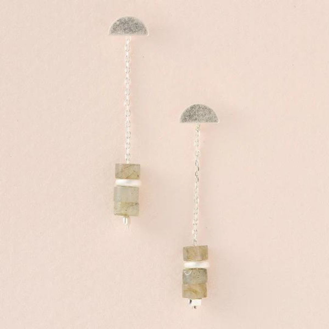 Stone Meteor Jacket Earrings Labradorite | Silver