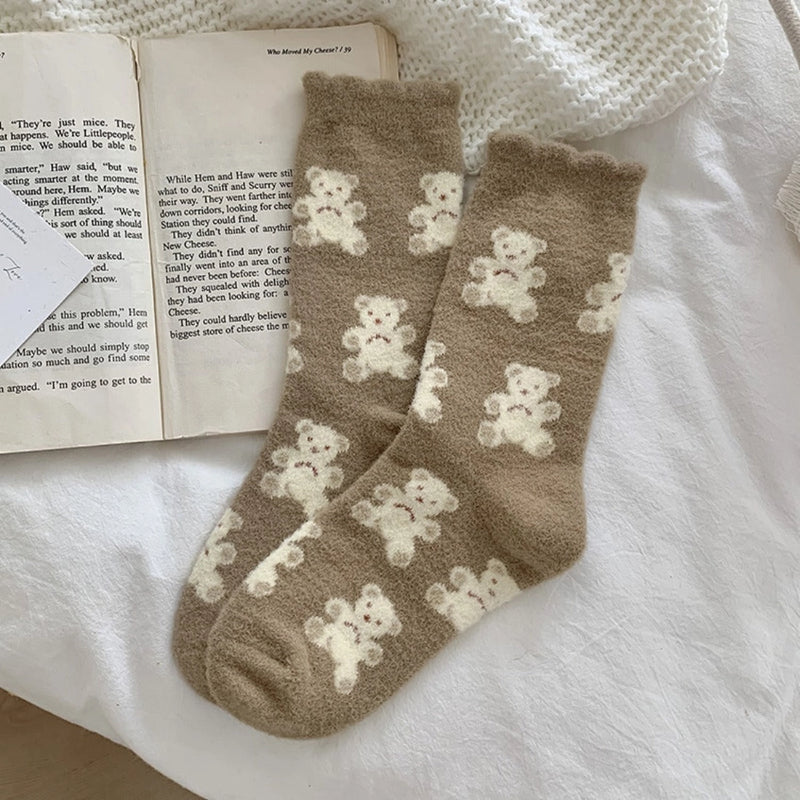 Bear Coral Fleece Winter Socks