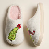 Grinch Christmas Tree Slippers Ivory + Pink