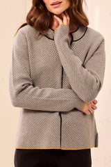 Split Neck Stripe Piping Detail Sweater Grey Mix