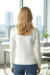 Flower Crochet Long Sleeve Sweater Top Off White