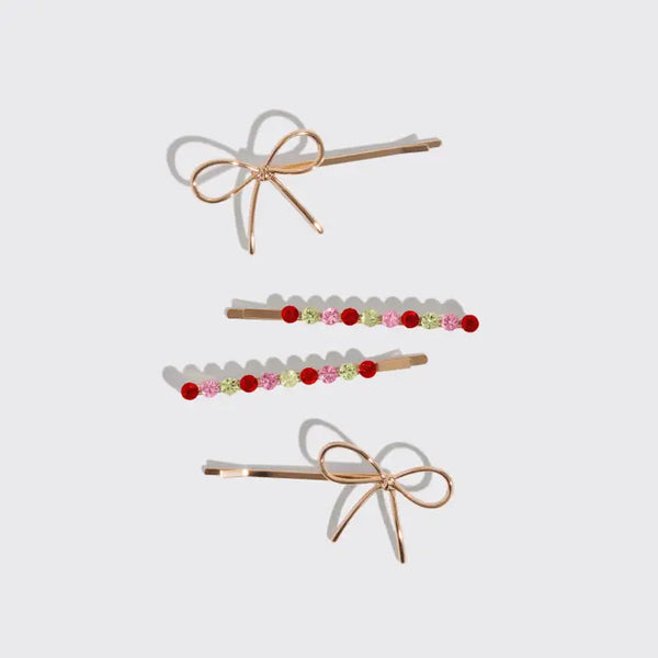 Holiday Gemstone & Bow Bobby Pins Set