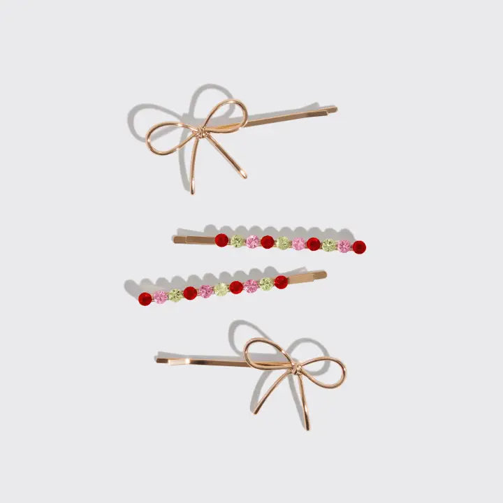 Holiday Gemstone & Bow Bobby Pins Set