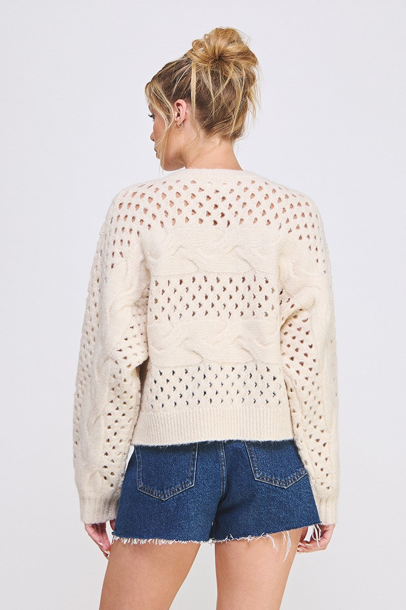 Open Knit Oversized Cable Knit Sweater Vanilla Sand