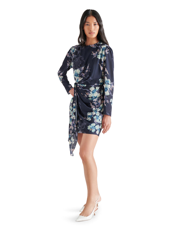 Jasmin Side Tie Floral Mini Dress Maritime Blue