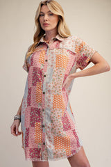 Patchwork Washed Twill Shirt Dress Light Taupe