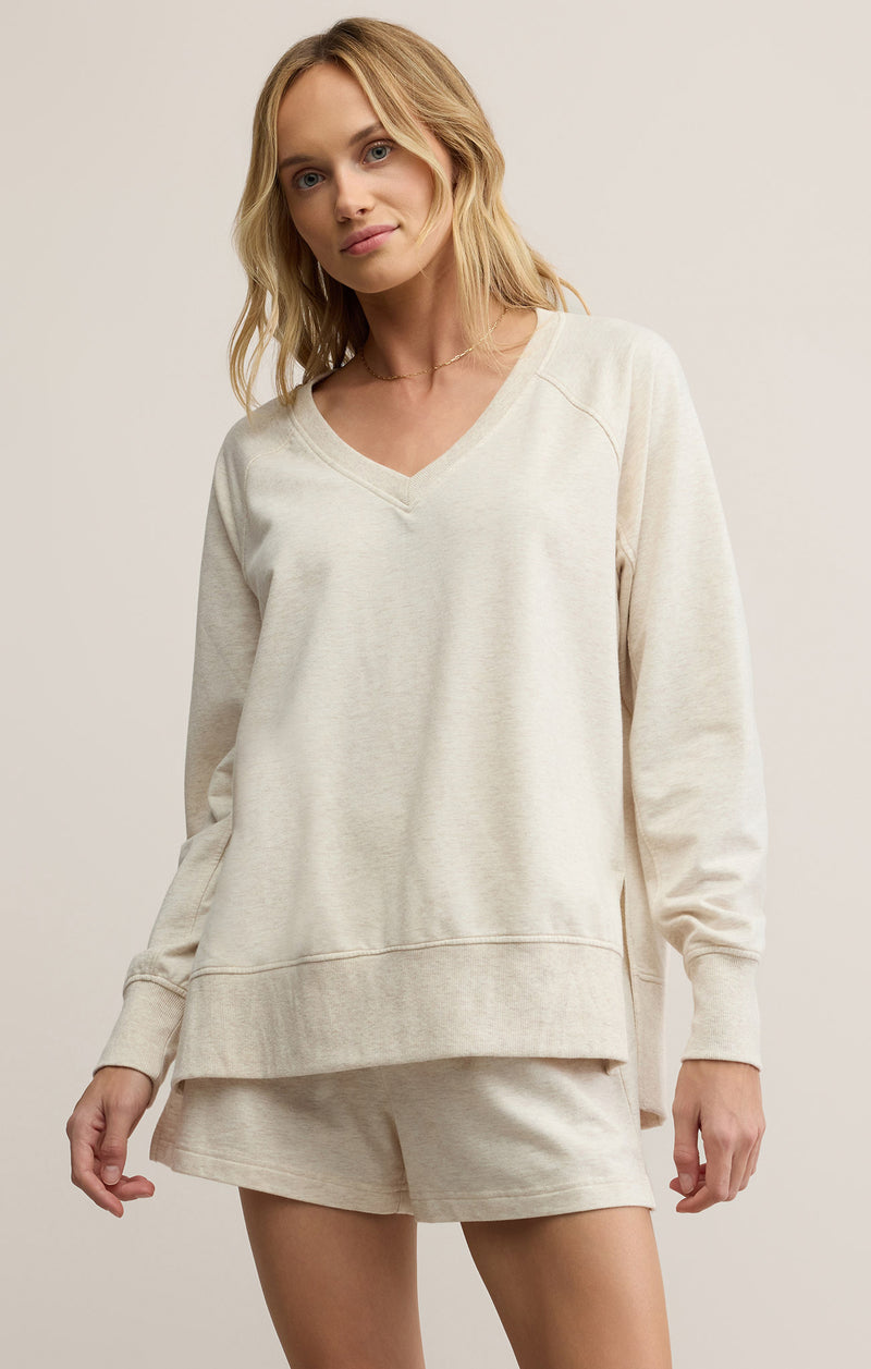 Vneck Weekender Top Light Oatmeal Heather