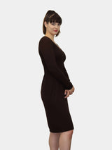 Knee Length Long Sleeve Dress Chocolate