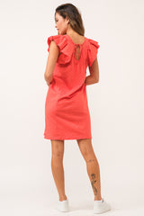 Audrina Ruffle Sleeve Mix Media Dress Pimento