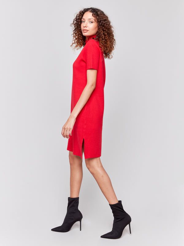 Knit Short Sleeve Mock Neck Dress Cranberry