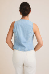 Lace Trim Tied Denim Vest Denim