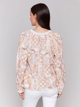 Printed Raglan Long Sleeve Blouse Papaya