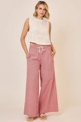 Pinstripe Wide Leg Pants Red