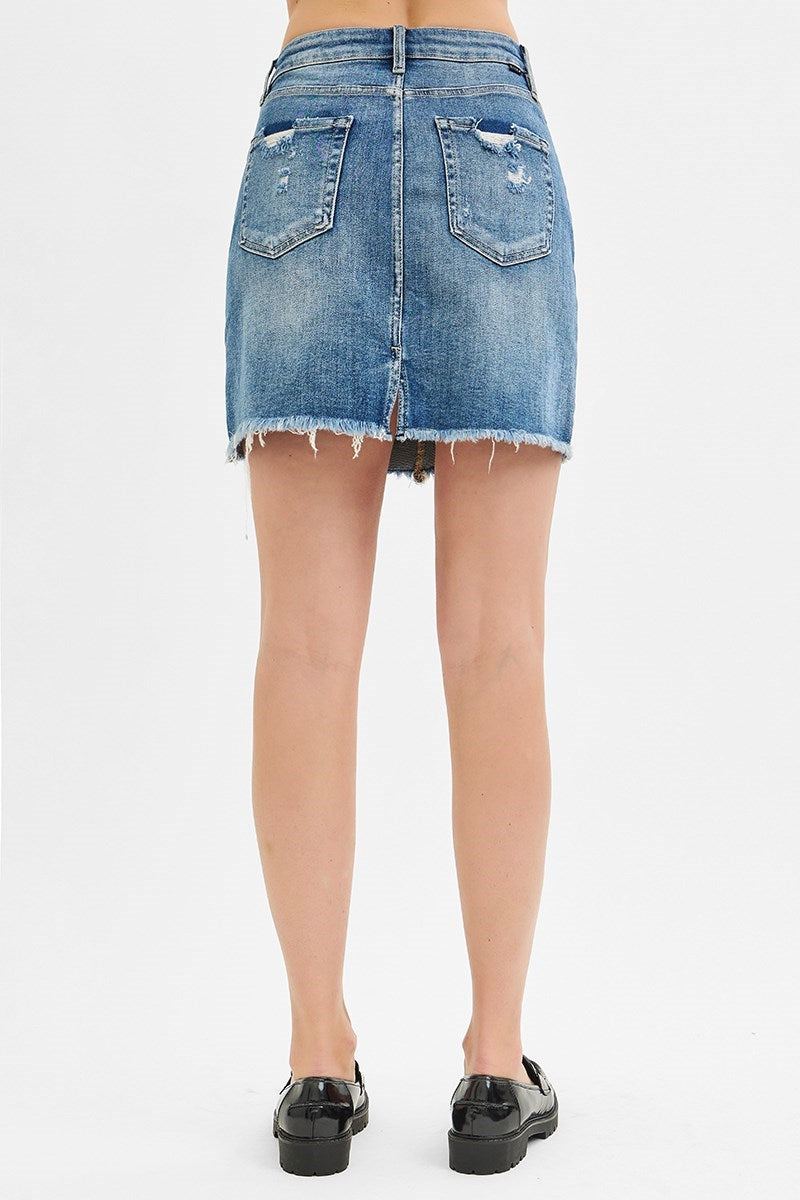 Distressed Denim Mini Skirt Medium