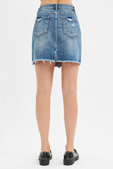 Distressed Denim Mini Skirt Medium