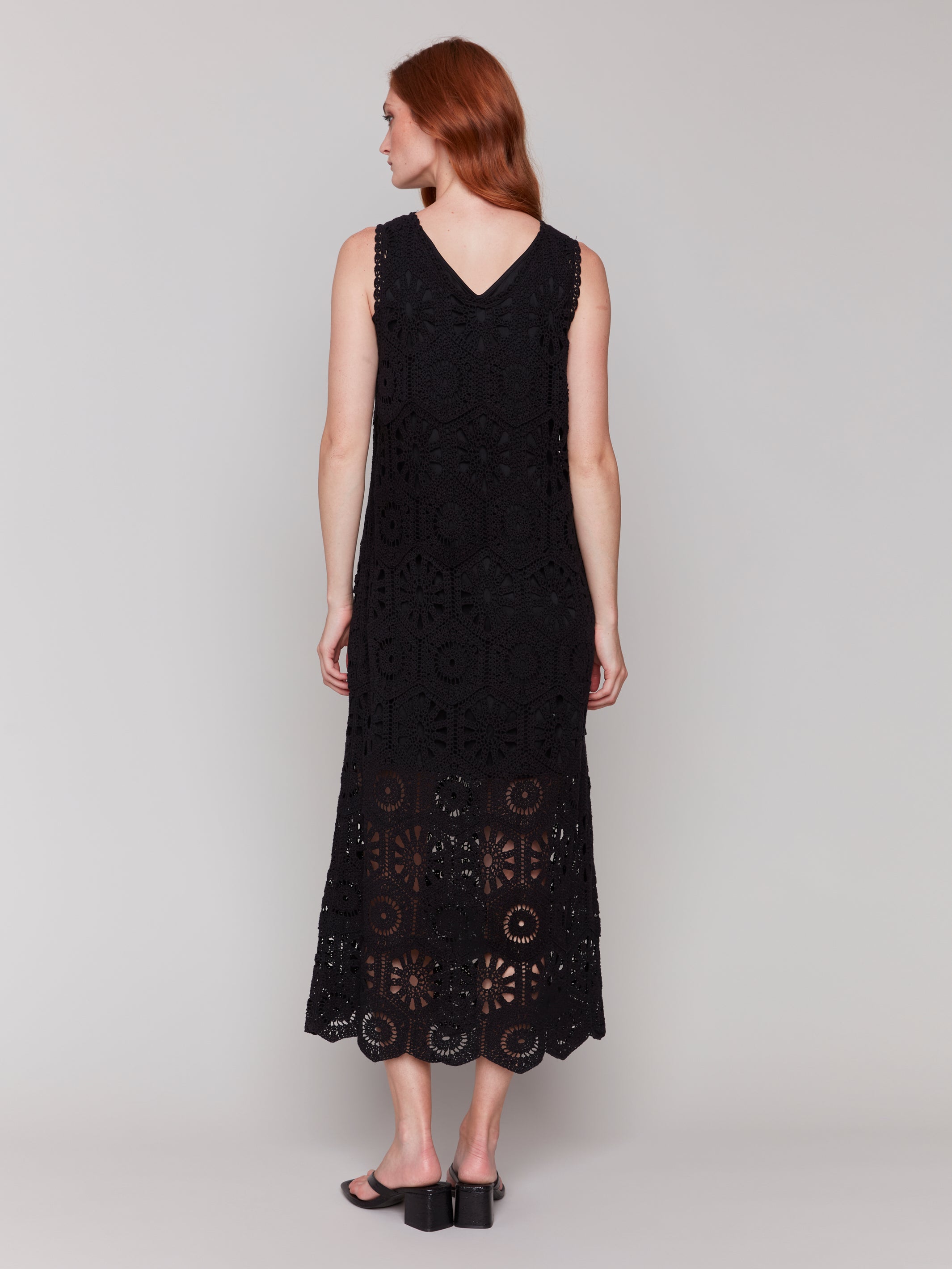 Crochet Sleeveless Maxi Dress Black